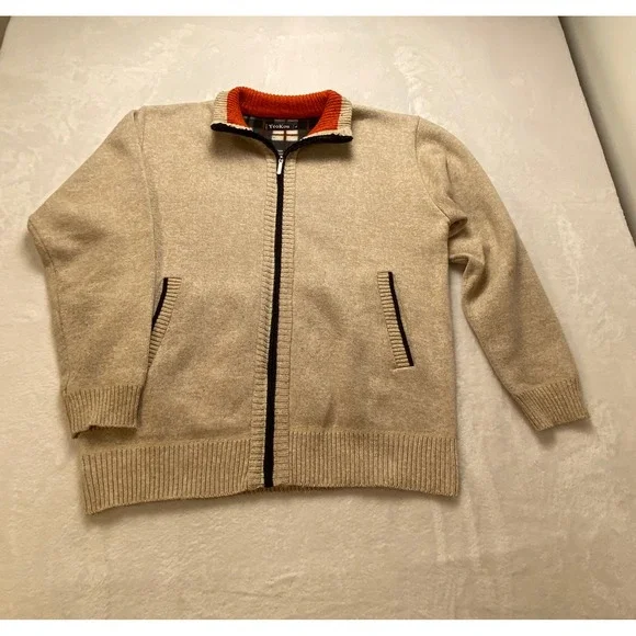 YeoKou Mens Cashmere Wool Blend Full Zip Fleece Lined Sweater SWG-0035 XL Tan